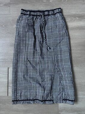 Free People 100% Cotton Black & White Gingham Drawstring Midi Skirt